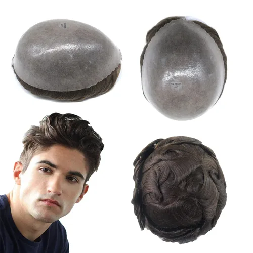 Miniatura 10 de HAIR NATURE Cabello humano Toupee para hombre, sistemas de reemplazo de cabello para hombres, 0.005 in polivinílico anudado festoneado frontal #3