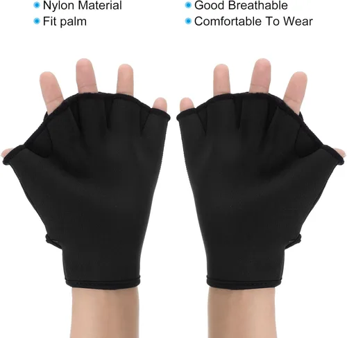 Miniatura 5 de PATIKIL Guantes de natación con malla, unisex, guantes de resistencia al agua, accesorios de entrenamiento para natación y buceo Negro