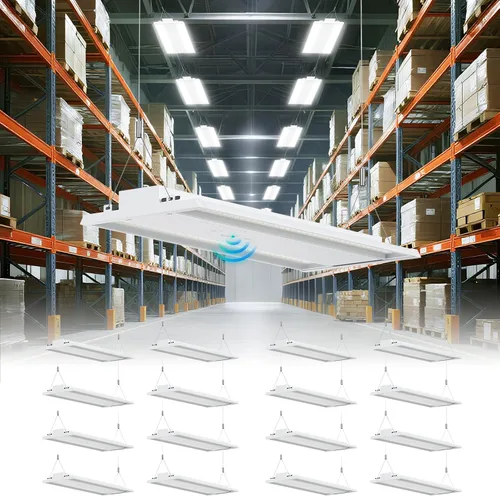 Miniatura 21 de Luz lineal LED de 300 W con sensor de movimiento, área de iluminación central más grande, 45000 lm, 120-277 V, 0-10 V, 5000 K, luces LED lineales