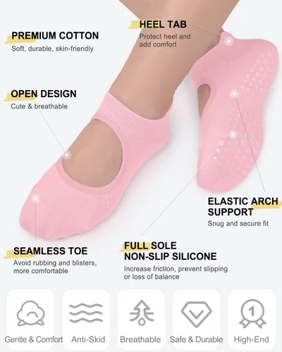 Miniatura 4 de Calcetines de pilates antideslizantes para mujer, calcetines atléticos de yoga para barre ballet, descalzo, entrenamiento, hospital
