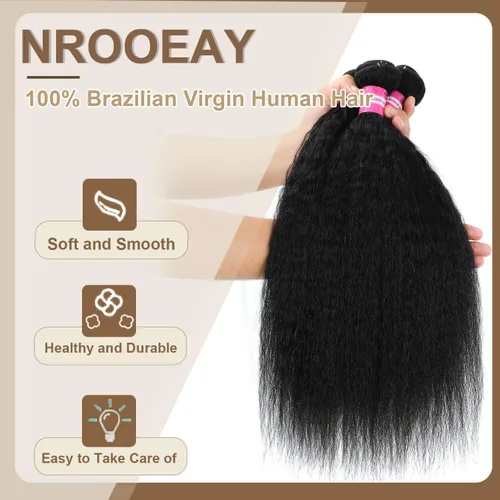 Miniatura 2 de Extensiones de cabello humano lacio tipo afro, 12 meses de vida útil de 10, 12 y 14 pulgadas, paquetes de cabello lacio brasileño Yaki 100% sin