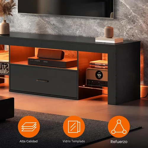 Miniatura 7 de HOOBRO Soporte de TV LED con tomas de corriente para TV de hasta 65 pulgadas, centro de entretenimiento para videojuegos con estantes de vidrio