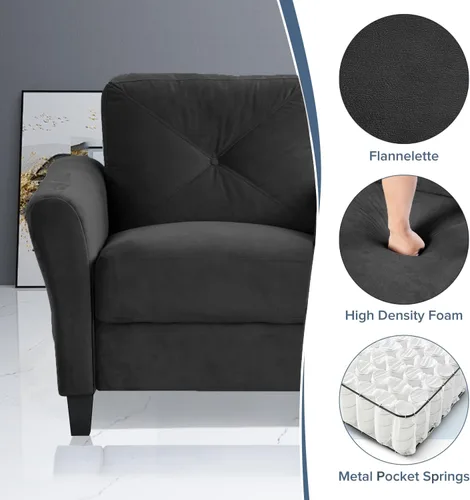 Miniatura 3 de Harper & Bright Designs Sofá individual tapizado de terciopelo con respaldo copetudo con botones, sillón moderno para sala de estar, color negro