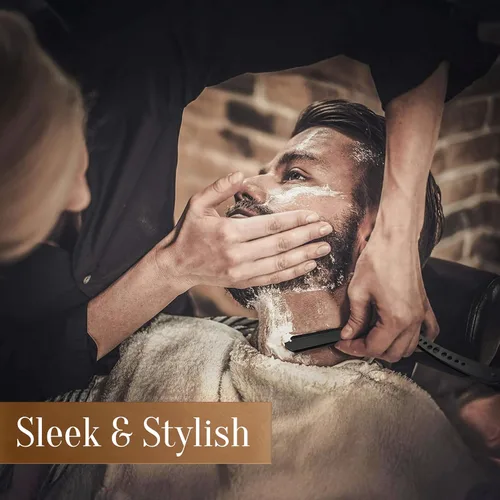 Miniatura 3 de Facón Navajas rectas para hombres - Kit de navaja de barbero profesional de borde recto con 100 cuchillas, afeitadora clásica de acero inoxidable El