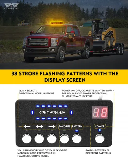Miniatura 4 de LUMENIX - Barra de luces estroboscópicas LED de 42 luces ámbar para techo, montaje magnético, luz de advertencia de emergencia, tráfico intermitente
