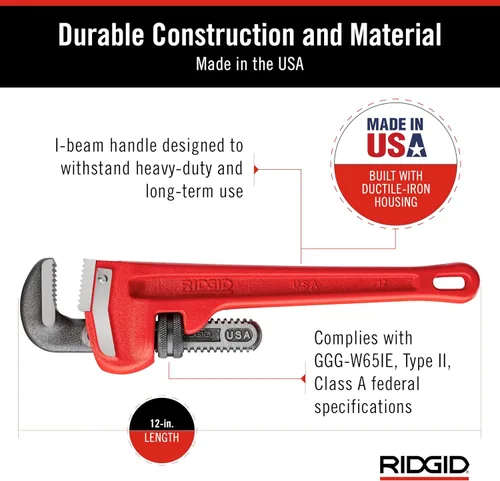 Miniatura 16 de RIDGID 31010 - Llave de tubería recta modelo 10 resistente, llave de fontanería de 10 pulgadas, color rojo, negro, 9.843 in (10 pulgadas)