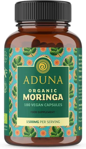 Aduna Cápsulas de moringa orgánica de 1500 mg | Hoja de moringa 100% pura para energía, inmunidad y concentración | Suplemento alimenticio natural a