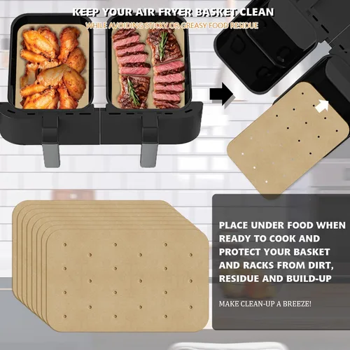 Miniatura 4 de WMKGG Papel pergamino rectangular para freidora de aire, 100 forros desechables perforados para freidora de aire con 2 alfombrillas de parrilla