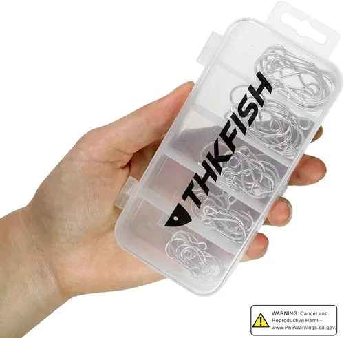 Miniatura 7 de THKFISH 50 unids/100 piezas de caja en línea ganchos individuales de repuesto para señuelos cebos en línea ganchos circulares ojo grande con púas