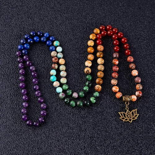 Miniatura 4 de Bivei 7 Chakra 108 Mala Beads Bracelet Real Gemstone Yoga Meditation Hand Knotted Mala Prayer Bead Necklace