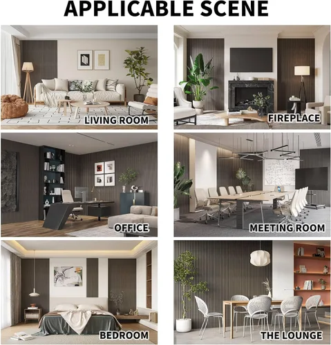 Miniatura 4 de POHARE WPC - Paneles de pared de listones, 8 unidades de 95 x 6 pulgadas, listones decorativos de madera acústica para pared y techos, paneles