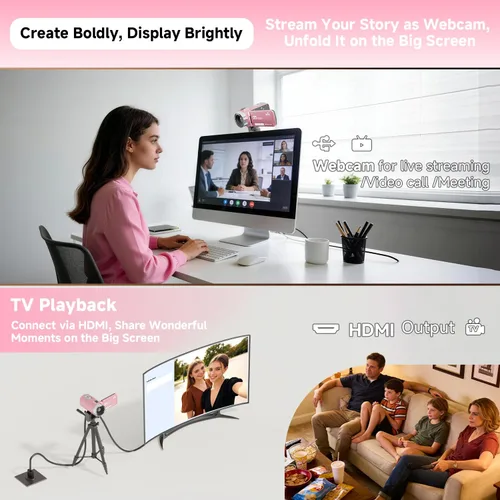 Miniatura 5 de Videocámara, Grabadora de Video Digital 4K 56MP 18X Zoom 3" Pantalla Táctil con Rotación de 270° Visión Nocturna IR, Cámara para Vlogs WiFi para Rosa