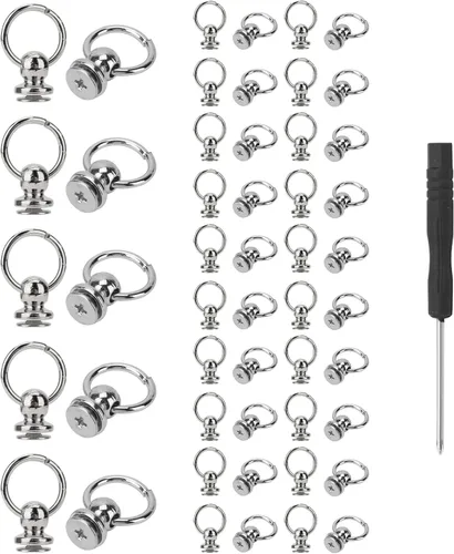 Miniatura 12 de 50 remaches de cabeza redonda con tornillo con destornillador para manualidades, cinturones de cuero, bolsos, teléfono, Cas (dorado)