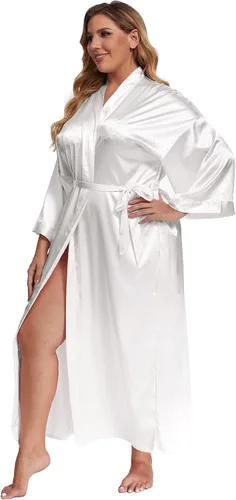 Miniatura 4 de Batas largas de satén para mujer, tallas grandes, batas largas de seda, kimonos, ropa de dormir