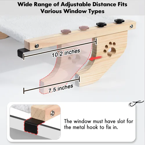 Miniatura 4 de AMOSIJOY Percha de Ventana para Gatos con Hamaca de Ventana Robusta con Marco de Madera y Metal para Gatos Grandes, Cama de Gato Fácil de Ajustar