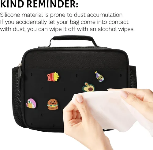 Miniatura 7 de Lonchera Aislada para Niños, Linda Lonchera Reutilizable, Bolsa de Almuerzo para Escuela, Picnic, Regalo de Cumpleaños para Niño o Niña (Negro)