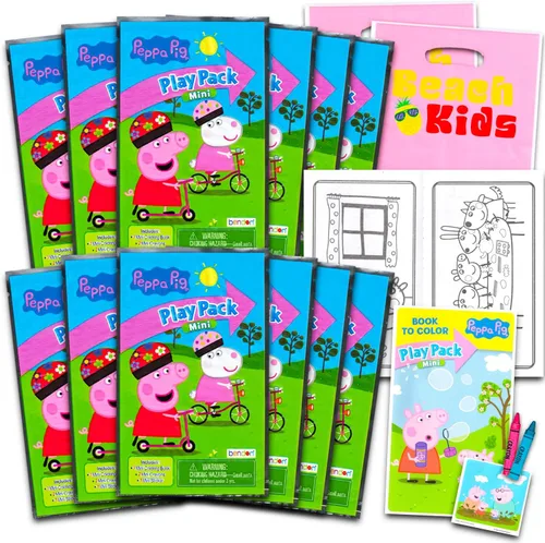 Bendon Juego de 12 piezas de Peppa Pig Mini recuerdos de fiesta, paquete con 12 paquetes de juego de Peppa Pig | Mini libros para colorear,