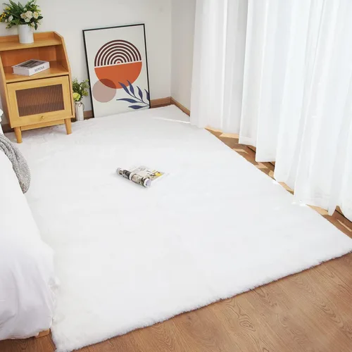 Miniatura 84 de Ghouse Alfombra ultrasuave de pelo sintético de conejo, alfombras lavables a máquina para dormitorio, alfombras esponjosas para sala de estar, Blanco