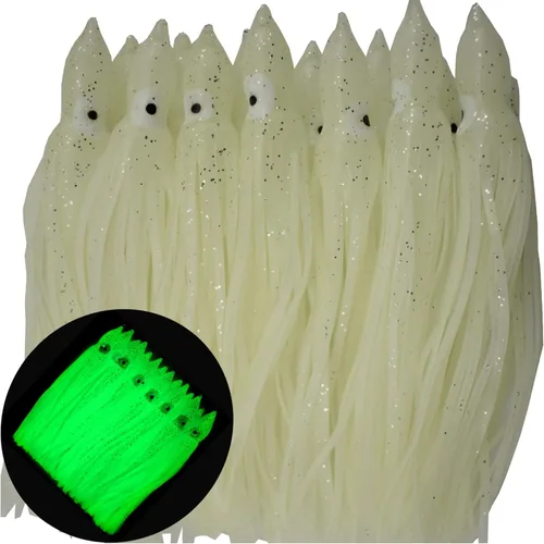 Miniatura 4 de Luminoso pulpo calamar falda señuelos cebo que brilla en la oscuridad, señuelo de pesca suave para pesca de agua salada, 6 pulgadas/5.9 in, blanco