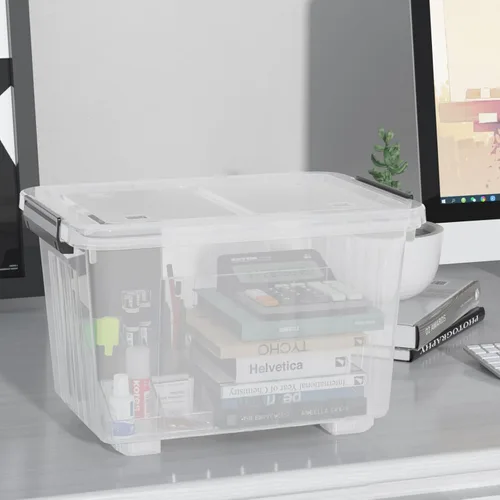 Miniatura 6 de Paquete de 4 contenedores de almacenamiento de plástico de 30 cuartos de galón con tapas de pestillo y ruedas, contenedor transparente Clear