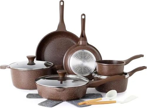 SENSARTE Juego de utensilios de cocina antiadherentes de 16 piezas, juego de ollas y sartenes saludables, juego de cocina antiadherente con asas que