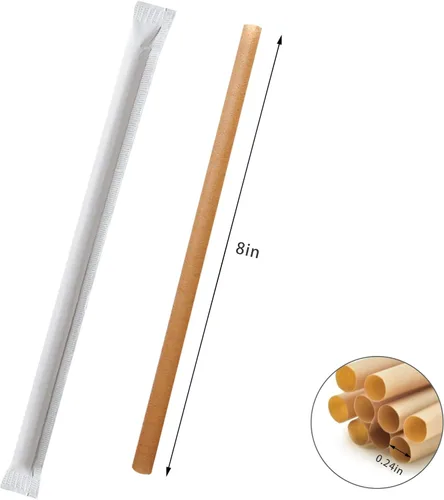 Miniatura 2 de Pajitas biodegradables para batidos envueltas individualmente de 8 pulgadas, hechas de caña de azúcar, 150 popotes desechables compostables, una