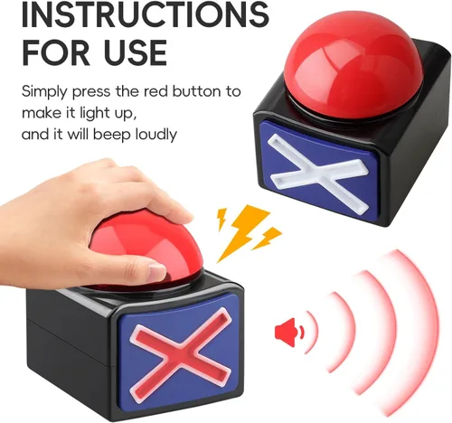 Miniatura 2 de Paquete de 2 zumbadores de juego con luces y sonido – Botones de zumbador para disputas familiares, trivias, espectáculos de talentos, accesorios