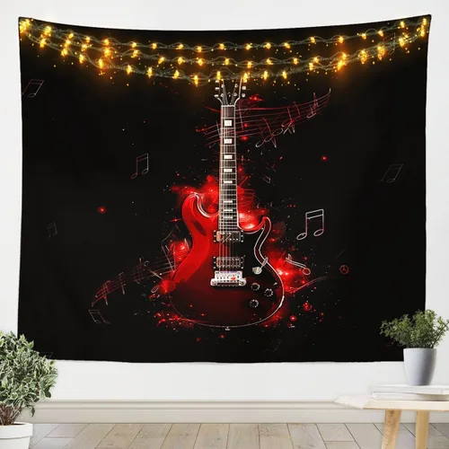 Tapiz de guitarra roja, arte para colgar en la pared con música Hip Pop, decoración de habitación del hogar, decoración de habitación del hogar, rojo