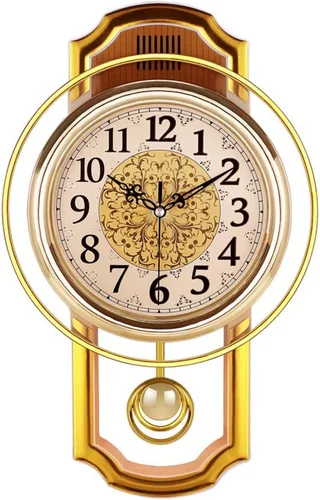 Reloj de péndulo retro con columpio de pared, estilo vintage, silencioso, decorativo, con movimiento de cuarzo, color dorado, 16.9 x 10.6 x 2.4 in