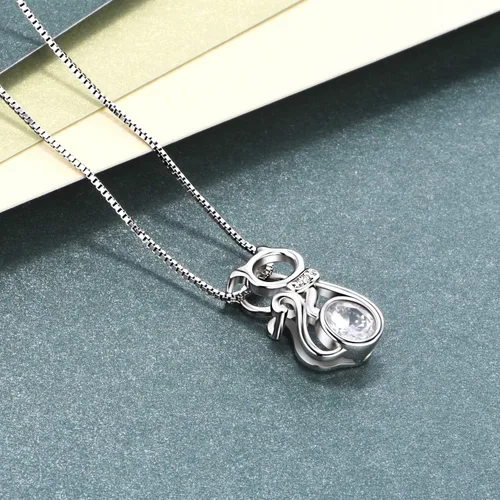 Miniatura 5 de AOBOCO Collar con colgante de gato de plata de ley con cristal de piedra natal, delicados regalos de joyería para los amantes de los gatos