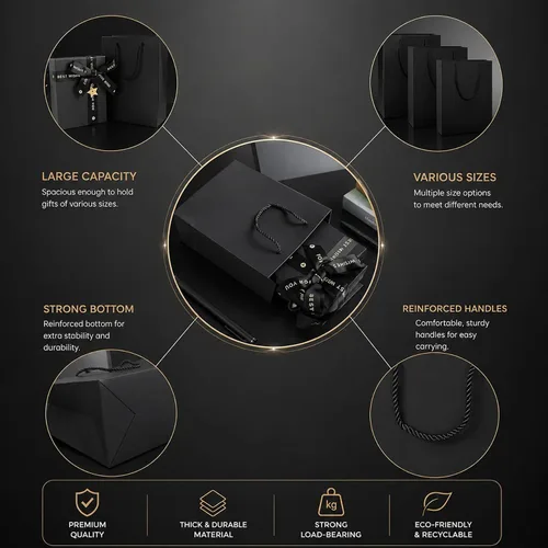 Miniatura 2 de SHIPKEY Paquete de 10 bolsas de regalo pequeñas Bolsa de regalo negra de 6x2.5x8 pulgadas, bolsas de papel para hombres, bolsa de recuerdo