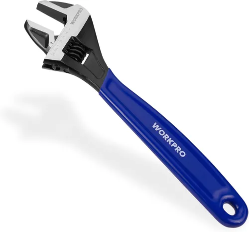 Miniatura 10 de WORKPRO Llave ajustable de 10 pulgadas, llave de mandíbula ancha de acero Cr-V con óxido negro, escalas métricas y SAE, para el hogar, garaje, Azul