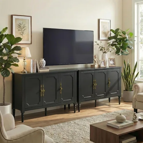 Miniatura 9 de RoyalCraft Buffet Cabinet with Storage, Mid-Century Modern Sideboard with 3 Doors, Painted Coffee Bar Table with Adjustable Shelves, Credenza for