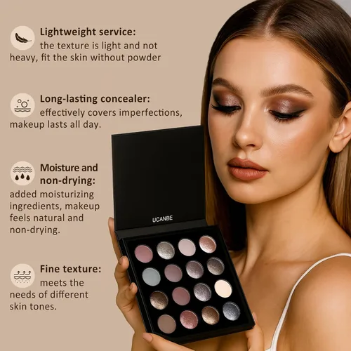 Miniatura 3 de UCANBE - Paleta de sombra de ojos horneada de 16 colores con 15 pinceles de maquillaje, sombra de ojos de mezcla mate y brillante para mujeres