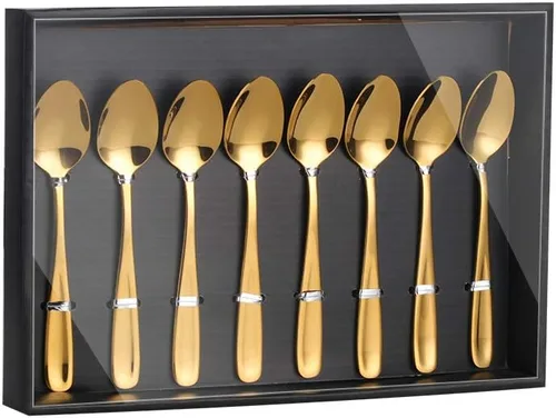 Miniatura 11 de Buyer Star Juego de 8 cuchillos de mantequilla, juego de esparcidor de queso dorado de acero inoxidable 18/10 en caja de regalo negra para fiestas