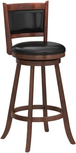 Miniatura 5 de COSTWAY Juego de 2 taburetes de bar, giratorios de 360 grados, taburete giratorio de madera con acento de altura, diseño tapizado de cuero, asiento