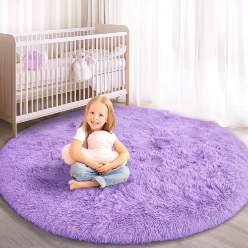 Miniatura 8 de Alfombra Redonda para Dormitorio, Alfombras de Área Circulares Suaves y Esponjosas de 4x4 pies para Cuarto de Niños y Niñas, Habitación Infantil