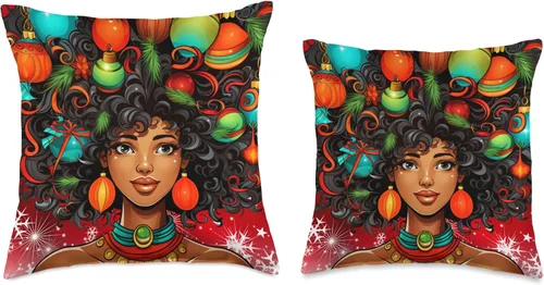 Miniatura 3 de Black women Christmas ornament melanin curly hair Melanin Christmas Queen Xmas Black Girl Magic Ornament Throw Pillow, 18x18, Multicolor