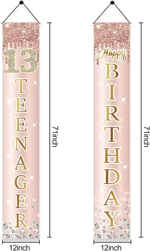 Miniatura 2 de Decoración de cumpleaños número 13 para niñas, cartel de feliz cumpleaños de 13 adolescentes, suministros para fiesta, telón de fondo de cumpleaños