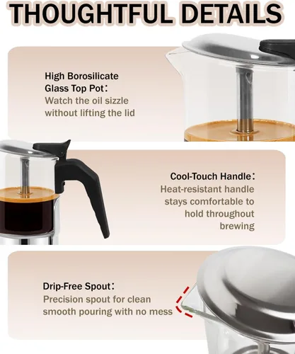Miniatura 7 de Cafetera para estufa, cafetera de café expreso, fácil de preparar 4 tazas, 6.7 onzas, 6.8 fl oz, vidrio de borosilicato alto, acero inoxidable