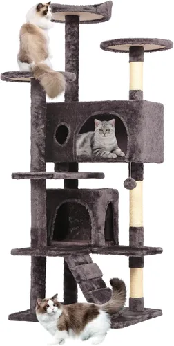 Miniatura 33 de BestPet Torre para Gatos de 54" Beige Resistente, Fácil de Ensamblar, Centro de Actividades Multinivel con Postes Rascadores de Sisal, Condos