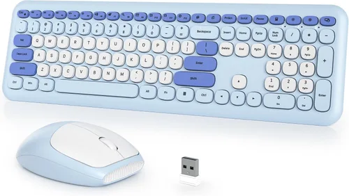 Miniatura 12 de Combo de teclado y mouse inalámbricos para máquina de escribir, 2.4G Office 104 teclas de tamaño completo, retro punk, lindo negro con teclas