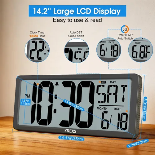 Miniatura 2 de XREXS Reloj de pared digital grande, funciona con pilas despertadores para decoración del hogar, temporizador de cuenta arriba y abajo, pantalla LCD