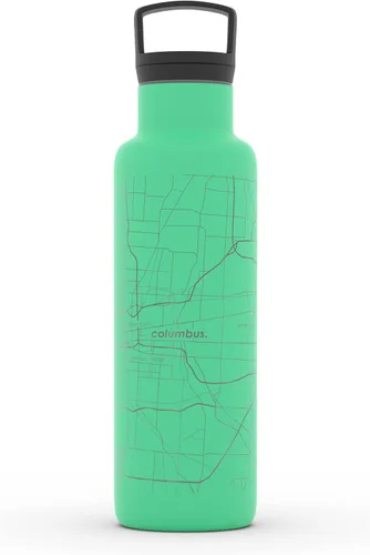 Miniatura 201 de Well Told Botella de agua aislada con mapa de Washington DC grabado, botella de acero inoxidable grabada (21 onzas, blanco) botella aislada de mapa