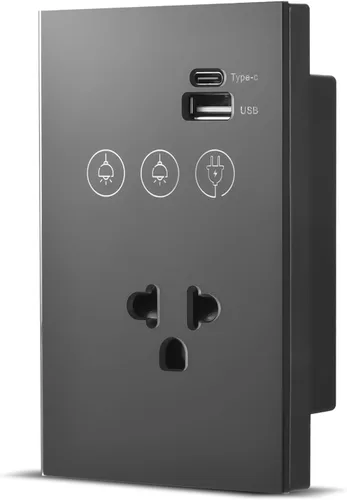 Interruptor de luz táctil de pared WiFi de 2.4 GHz con toma de corriente USB tipo C, requiere cable neutro, control de 1 vía, panel de vidrio