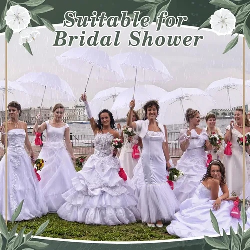 Miniatura 7 de LEIFIDE 12 paraguas de boda blanco a granel para mujer, paraguas con volantes para abrir automáticamente, paraguas de lluvia resistente al viento
