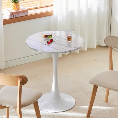 Miniatura 20 de Mesa de comedor redonda, mesa circular de tulipán de 31.5" con tablero engrosado y pedestal de metal, mesa de bistró moderna de mediados de siglo