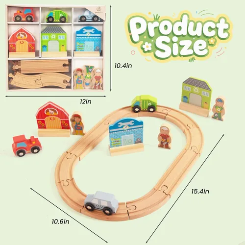 Miniatura 3 de Juego de Tren de Madera para Niños Pequeños, Vías de Madera Compatible con Thomas, Compatible con Brio, Compatible con Chuggington, Compatible