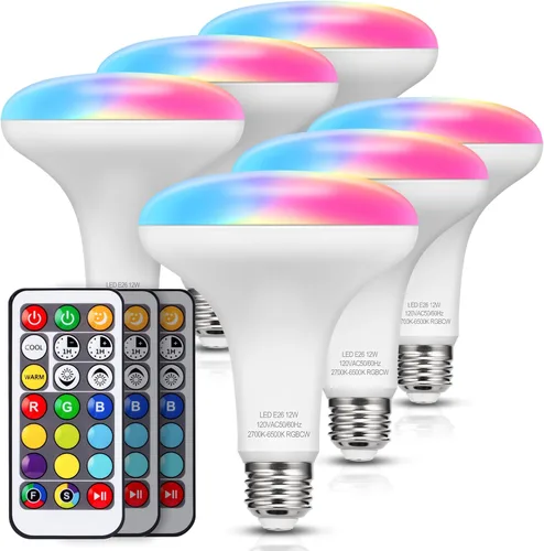 JandCase BR30 Luces de inundación que cambian de color, RGB + bombilla LED empotrable cálida y blanca fría, 12 W (equivalente a 100 W), 1050 lm,