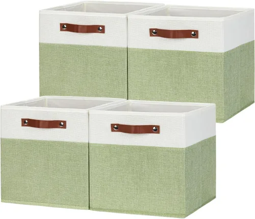 Miniatura 8 de HNZIGE Juego de 4 cubos de almacenamiento de tela, organizadores plegables para estantes, hogar, cubos decorativos para el hogar, juguetes, armario